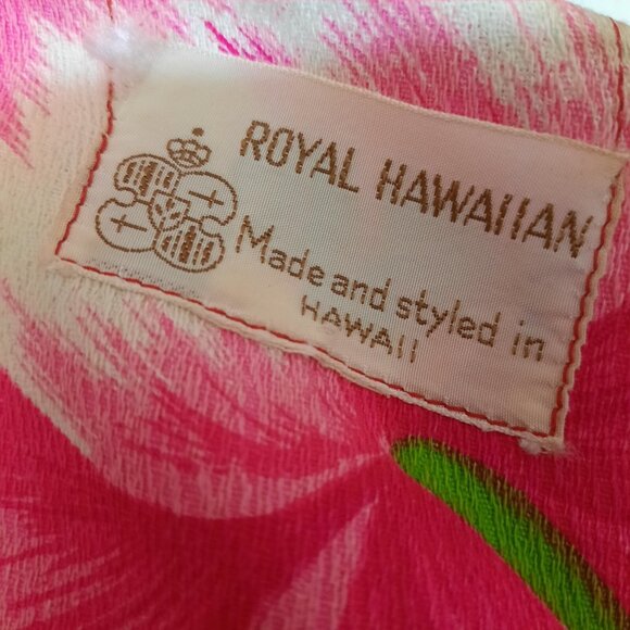 Vintage Royal Hawaiian Barkcloth Maxi Dress Womens M Sleeveless Orange Pink - Picture 8 of 9